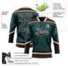 Custom Midnight Green Brown-Cream Tribal Indigenous Grunge Splash Hockey Lace Neck Jersey