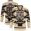 Custom City Cream Brown-Cream Tribal Indigenous Grunge Geometric Splash Hockey Lace Neck Jersey