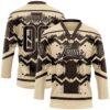 Custom City Cream Brown-Cream Tribal Indigenous Grunge Geometric Splash Hockey Lace Neck Jersey