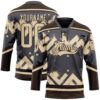Custom Steel Gray City Cream-Brown Tribal Indigenous Grunge Geometric Splash Hockey Lace Neck Jersey