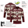 Custom Burgundy Cream-Brown Tribal Indigenous Grunge Geometric Splash Hockey Lace Neck Jersey