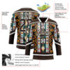 Custom Brown Yellow Green Red-Cream Tribal Indigenous Grunge Geometric Splash Hockey Lace Neck Jersey