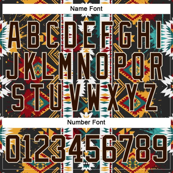 Custom Brown Yellow Green Red-Cream Tribal Indigenous Grunge Geometric Splash Hockey Lace Neck Jersey