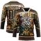 Custom Brown Old Gold-Cream Tribal Indigenous Grunge Geometric Splash Hockey Lace Neck Jersey