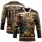 Custom Brown Old Gold-Cream Tribal Indigenous Grunge Geometric Splash Hockey Lace Neck Jersey