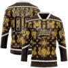 Custom Brown Old Gold-Cream Tribal Indigenous Grunge Splash Hockey Lace Neck Jersey