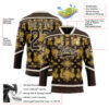 Custom Brown Old Gold-Cream Tribal Indigenous Grunge Splash Hockey Lace Neck Jersey