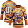 Custom Texas Orange White Yellow Blue-Brown Tribal Indigenous Grunge Splash Hockey Lace Neck Jersey