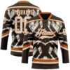 Custom Brown Cream-Texas Orange Tribal Indigenous Grunge Splash Hockey Lace Neck Jersey