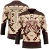 Custom City Cream Burgundy-Brown Tribal Indigenous Grunge Splash Hockey Lace Neck Jersey