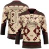 Custom City Cream Burgundy-Brown Tribal Indigenous Grunge Splash Hockey Lace Neck Jersey