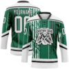 Custom Kelly Green White-Black Abstract Dallas Inspired Grunge Stripe Hockey Lace Neck Jersey