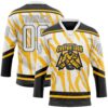 Custom White Gold-Black Abstract Boston Inspired Fluid Hockey Lace Neck Jersey