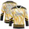 Custom White Gold-Black Abstract Boston Inspired Fluid Hockey Lace Neck Jersey