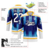 Custom White Blue Gold-Black Abstract Buffalo Inspired Stripe Hockey Lace Neck Jersey