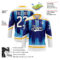 Custom White Blue Gold-Black Abstract Buffalo Inspired Stripe Hockey Lace Neck Jersey
