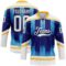 Custom White Blue Gold-Black Abstract Buffalo Inspired Stripe Hockey Lace Neck Jersey