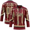 Custom Crimson Vegas Gold-Black Abstract Arizona Inspired Stripe Hockey Lace Neck Jersey