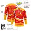 Custom Fire Red Gold-White Abstract Calgary Inspired Flame Hockey Lace Neck Jersey