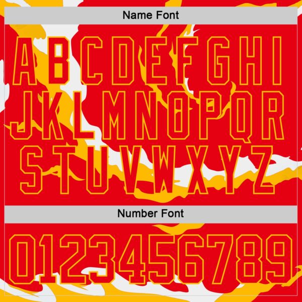 Custom Fire Red Gold-White Abstract Calgary Inspired Flame Hockey Lace Neck Jersey