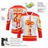 Custom White Fire Red-Gold Abstract Calgary Inspired Grunge Stripe Hockey Lace Neck Jersey