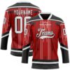 Custom Red White-Black Abstract Carolina Inspired Line Hockey Lace Neck Jersey