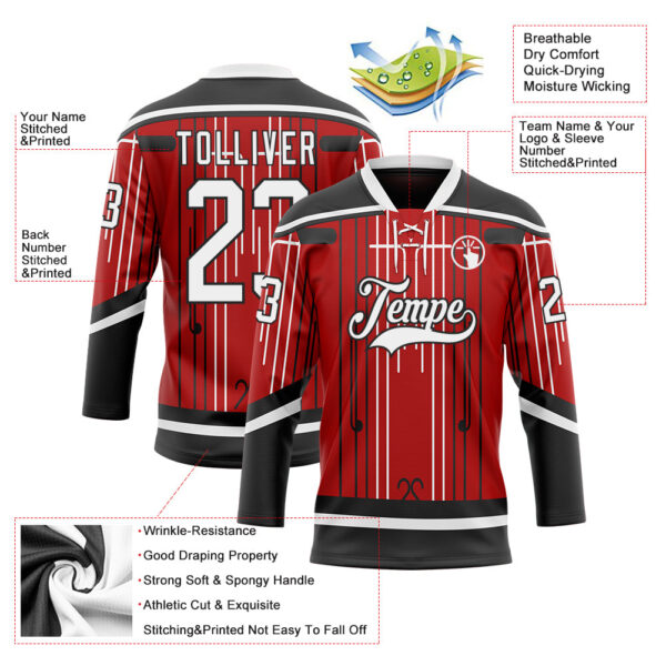 Custom Red White-Black Abstract Carolina Inspired Line Hockey Lace Neck Jersey