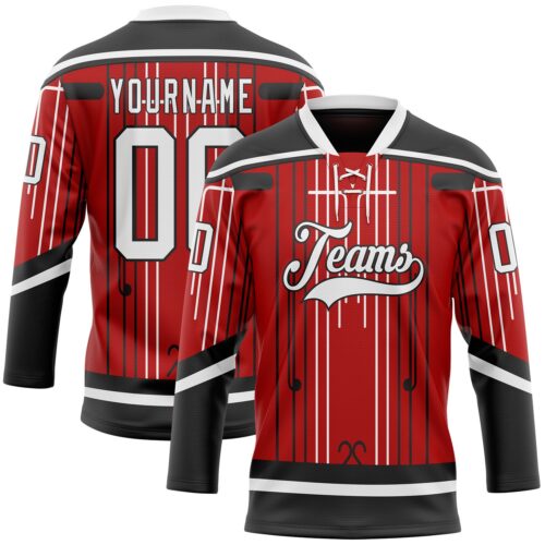 Custom Red White-Black Abstract Carolina Inspired Line Hockey Lace Neck Jersey