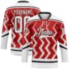 Custom Red White-Black Abstract Chicago Inspired Zigzag Hockey Lace Neck Jersey