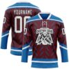 Custom Burgundy White Blue-Black Abstract Colorado Inspired Line Hockey Lace Neck Jersey