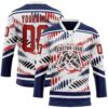 Custom White Red Navy-Black Abstract Columbus Inspired Round Hockey Lace Neck Jersey