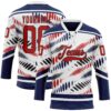 Custom White Red Navy-Black Abstract Columbus Inspired Round Hockey Lace Neck Jersey