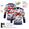 Custom White Red Navy-Black Abstract Columbus Inspired Round Hockey Lace Neck Jersey