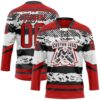 Custom White Red-Black Abstract Detroit Inspired Line Hockey Lace Neck Jersey