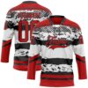 Custom White Red-Black Abstract Detroit Inspired Line Hockey Lace Neck Jersey