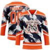 Custom Orange Navy-White Abstract Edmonton Inspired Splash Hockey Lace Neck Jersey
