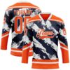 Custom Orange Navy-White Abstract Edmonton Inspired Splash Hockey Lace Neck Jersey