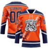 Custom Orange Navy-White Abstract Edmonton Inspired Splash Hockey Lace Neck Jersey
