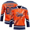 Custom Orange Navy-White Abstract Edmonton Inspired Splash Hockey Lace Neck Jersey