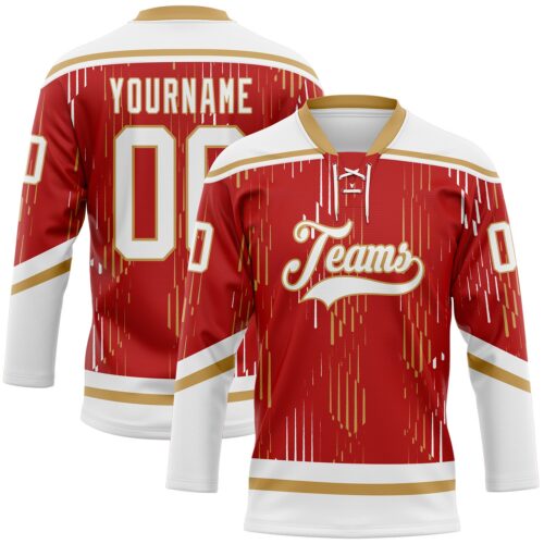 Custom Red White-Old Gold Abstract Florida Inspired Line Hockey Lace Neck Jersey