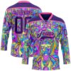 3DPattern11915 Custom Purple Pink-Yellow Trippy Psychedelic Hockey Lace Neck Jersey