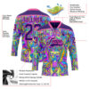 Custom Purple Pink-Yellow Trippy Psychedelic Hockey Lace Neck Jersey