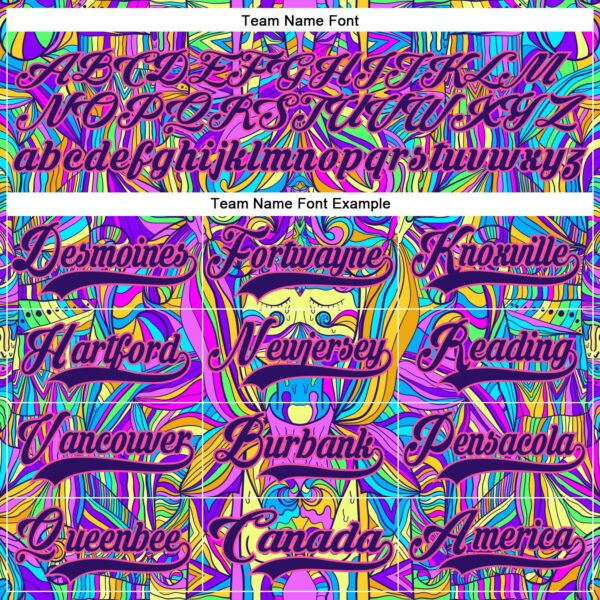 Custom Purple Pink-Yellow Trippy Psychedelic Hockey Lace Neck Jersey