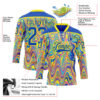 Custom Yellow Thunder Blue Pink-Light Yellow Trippy Psychedelic Fluid Hockey Lace Neck Jersey