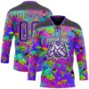 Custom Purple Pea Green-Black Trippy Psychedelic Magic Mushrooms Hockey Lace Neck Jersey