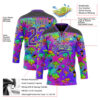 Custom Purple Pea Green-Black Trippy Psychedelic Magic Mushrooms Hockey Lace Neck Jersey