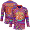 Custom Purple Orange-Pea Green Trippy Psychedelic Fluid Hockey Lace Neck Jersey