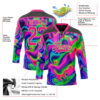 Custom Black Hot Pink-Pea Green Trippy Psychedelic Neon Trendy Holographic Vaporwave Style Hockey Lace Neck Jersey