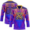 Custom Dark Purple Red-Yellow Trippy Psychedelic Fluid Hockey Lace Neck Jersey