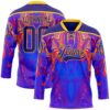 Custom Dark Purple Red-Yellow Trippy Psychedelic Fluid Hockey Lace Neck Jersey
